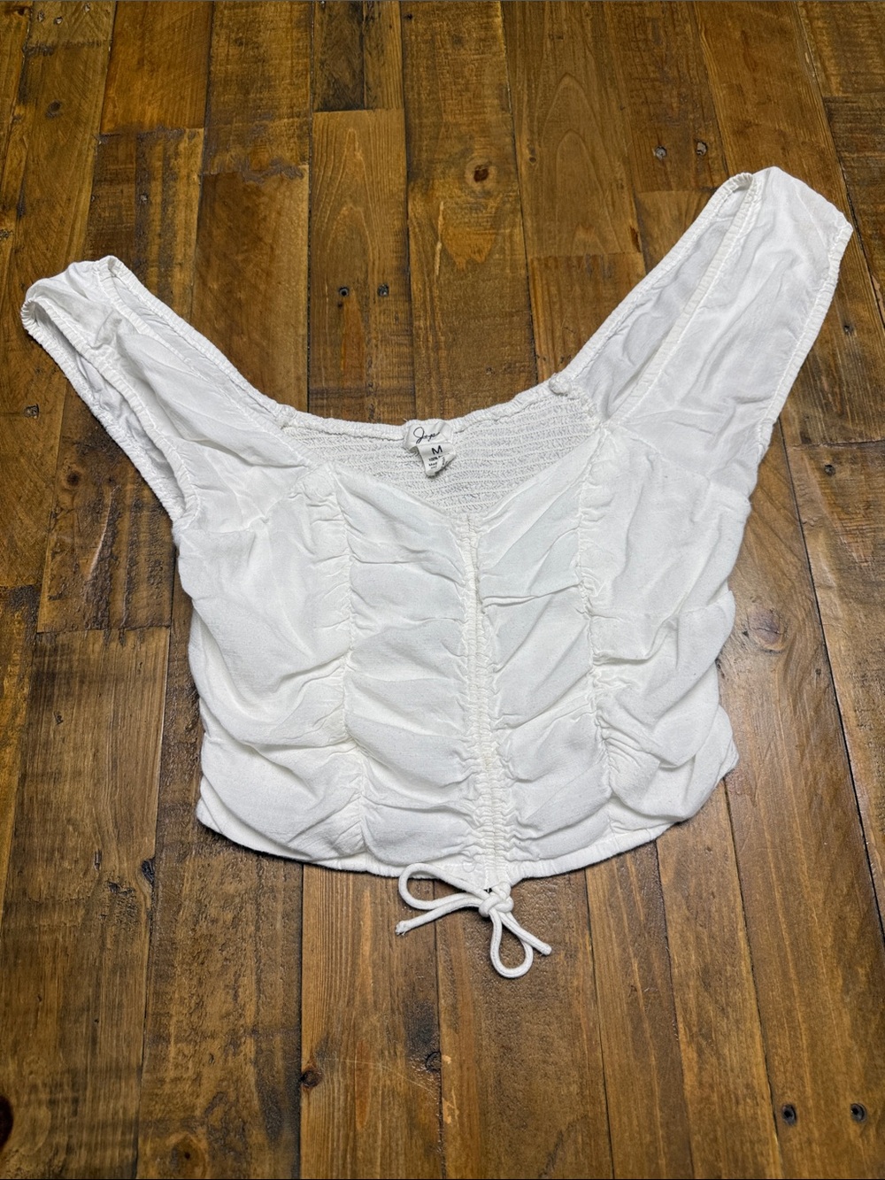 White Ruched Tie-Front Women’s Top